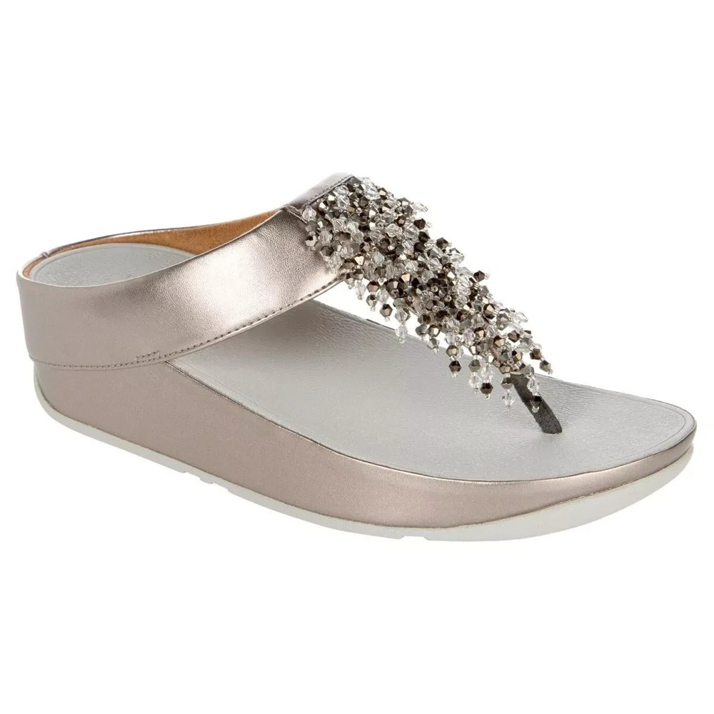 FitFlop Rumba Beaded Toe Post Sandals Pewter‎ Womens US 11 / EUR 43 - NEW